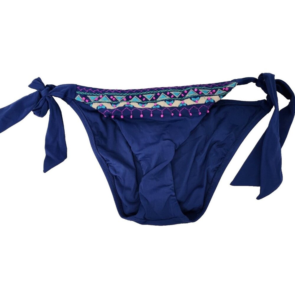 Nanette Lapore Womens Costa Sol Bikini Bottom Small Navy Hipster Side Tie NWT‎
